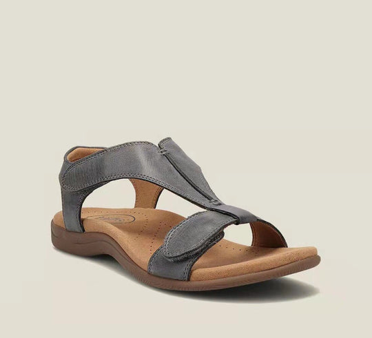 Damen Leder-Sandalen mit verstellbaren Klettriemen und ergonomischem Komfortfußbett EB