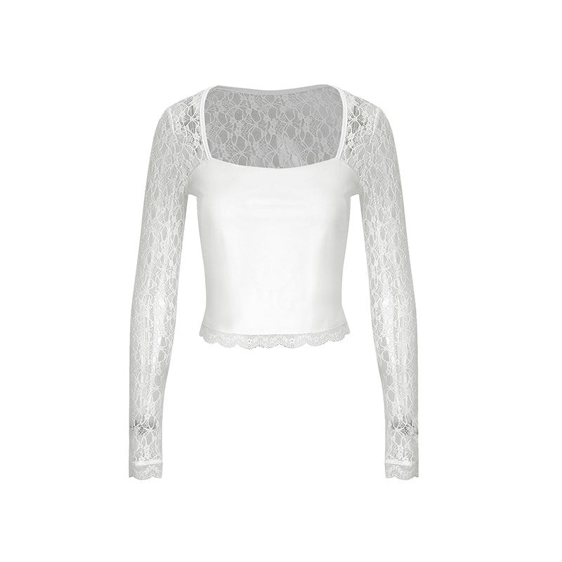 Damen Spitzentop mit langen Ärmeln und elegantem Schnitt EB