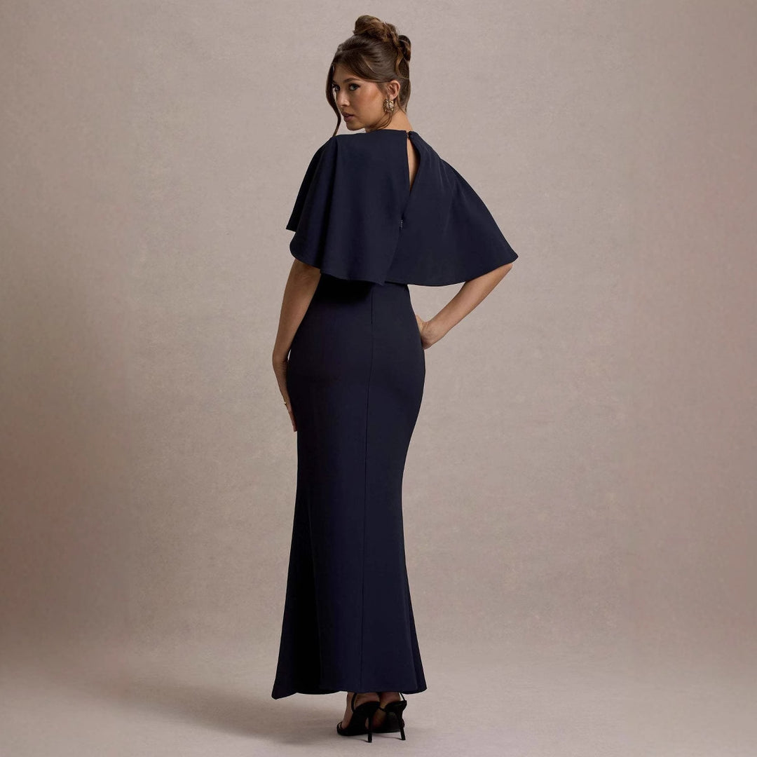Damen Elegantes Abendkleid mit voluminösen Ärmeln und raffiniertem Wickeldetail EB