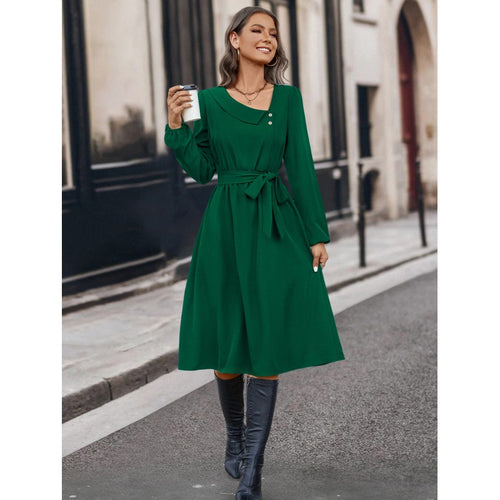 Damen Elegant geschnittenes Kleid mit Taillengürtel EB