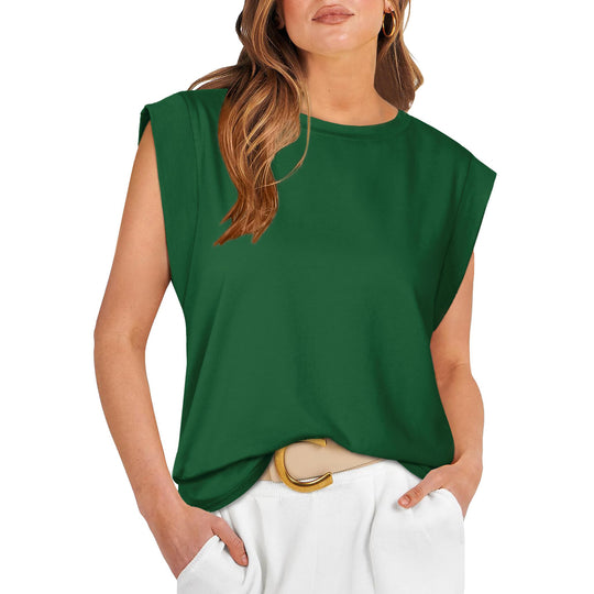 Damen Modisches Basic T-Shirt mit Schulterpolstern EB