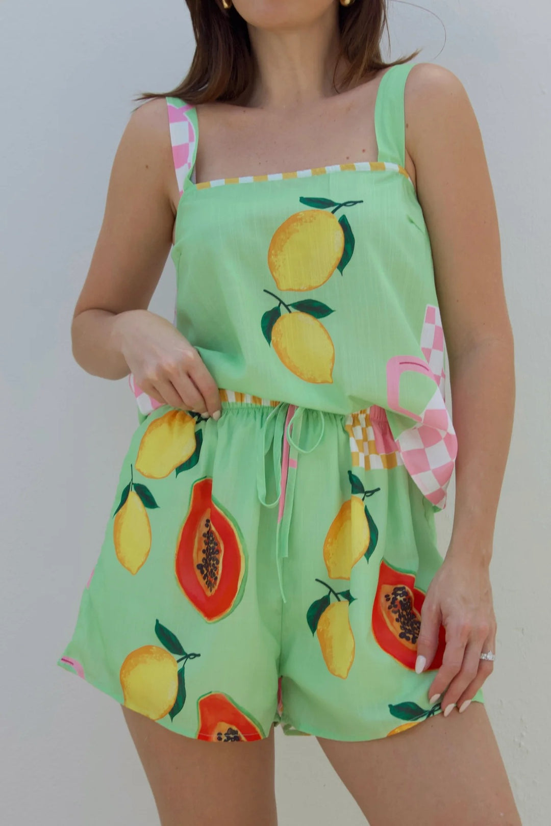 Damen Sommerlicher Zweiteiler mit fruchtigem Print und elastischem Bund EB