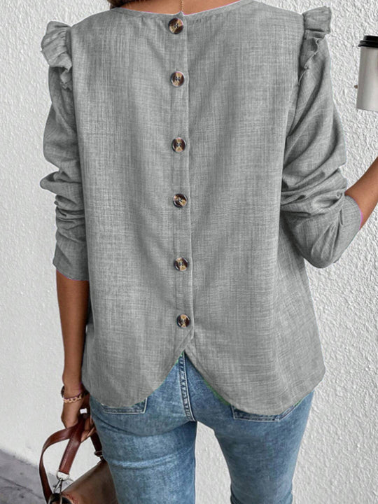 Damen Elegante Bluse mit Rüschendetails und Rundhalsausschnitt EB