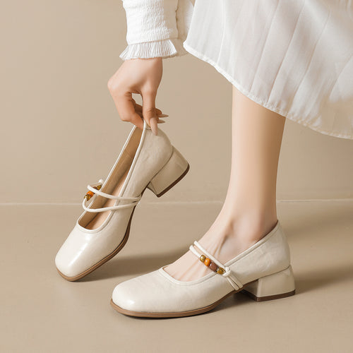 Damen Ballerinas mit dekorativem Riemchen und bequemer Blockabsatz EB