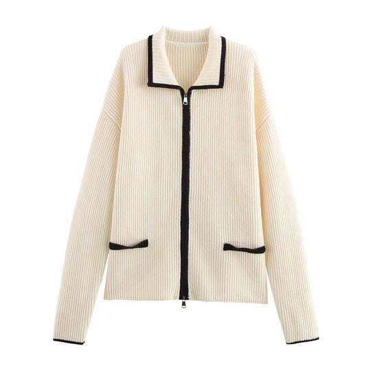 Damen Strickjacke mit elegantem Reißverschluss und Kontrastdetails EB