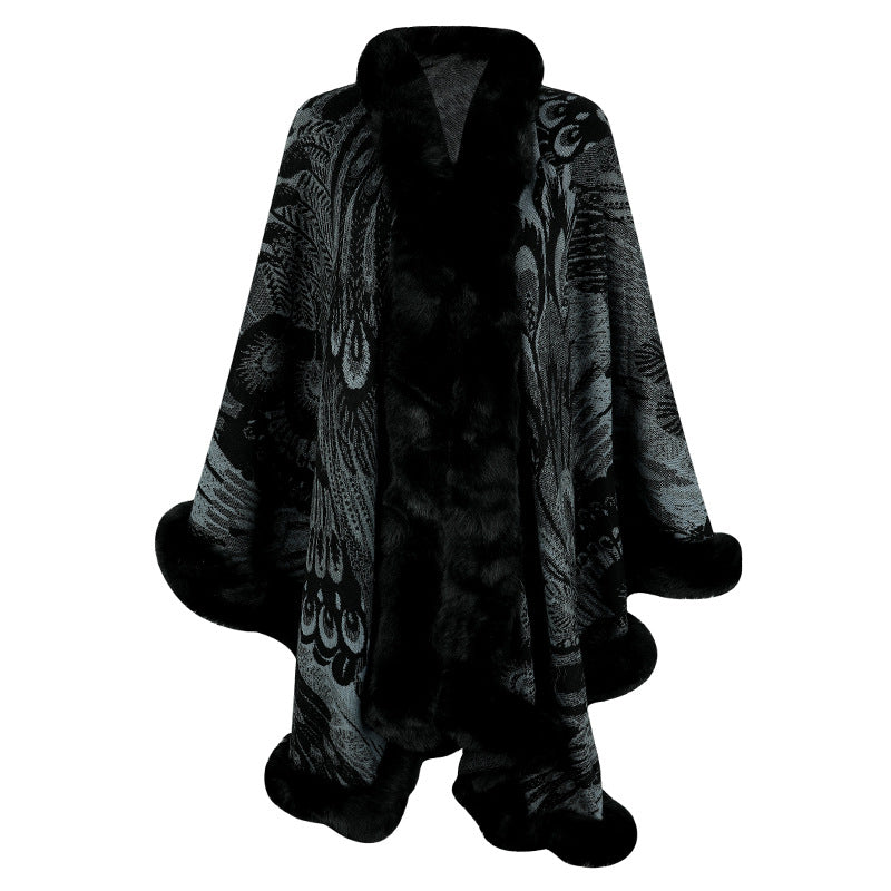 Damen luxuriöser Poncho mit dekorativem Fleece-Wärmeschutz EB