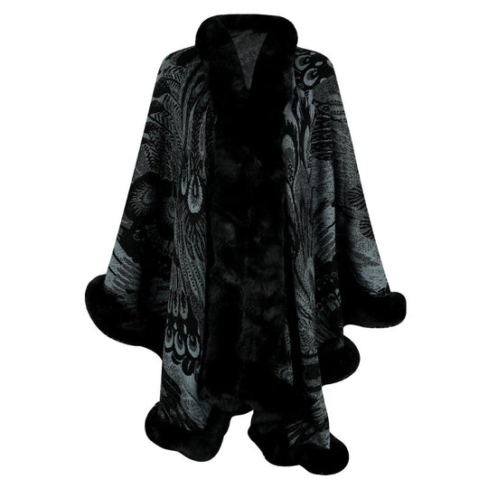 Damen luxuriöser Poncho mit dekorativem Fleece-Wärmeschutz EB