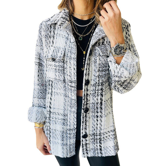 Damen Karierte Overshirt-Jacke mit Taschen und lässigem Schnitt EB