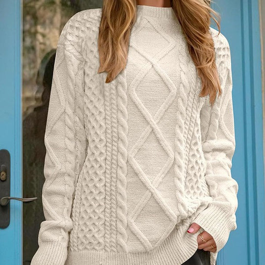 Damen Strickpullover mit aufwendigem Zopfmuster und lässigem Schnitt EB