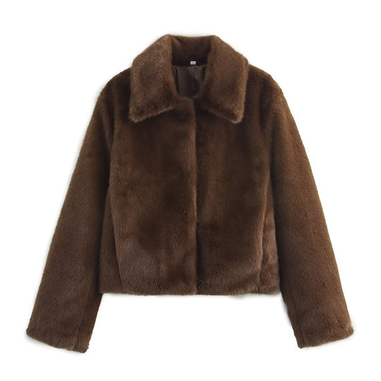 Damen Kunstpelzjacke mit elegantem Kragen und modischem Schnitt EB