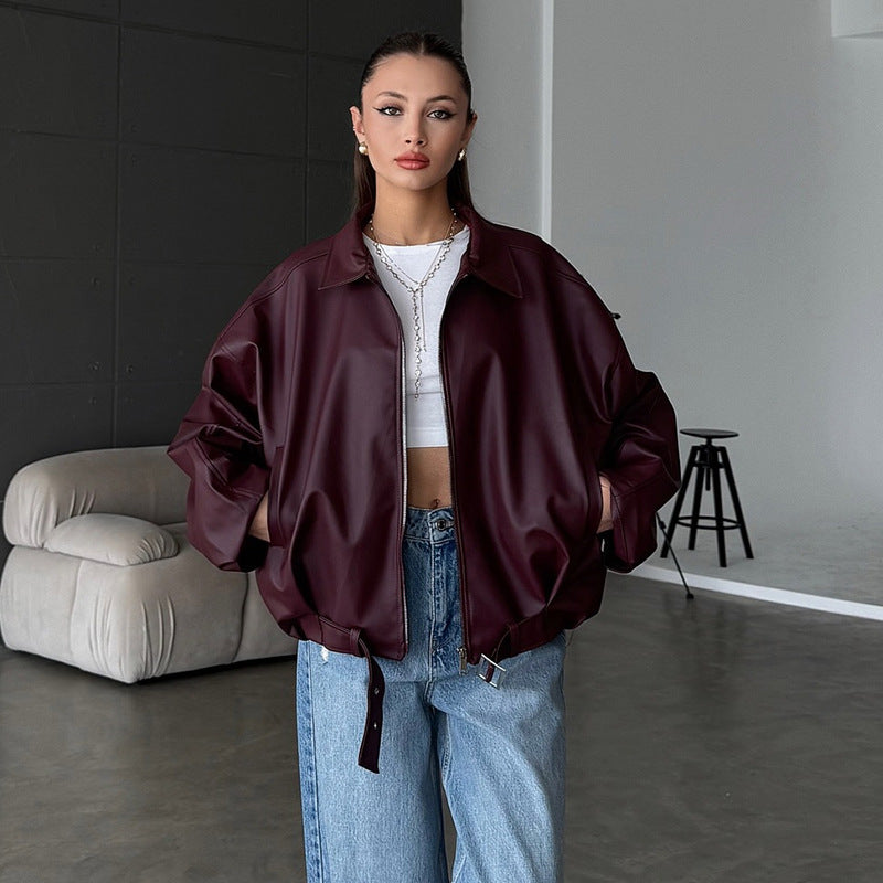 Damen elegante Kunstlederjacke EB
