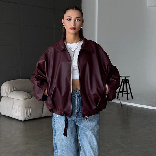 Damen elegante Kunstlederjacke EB