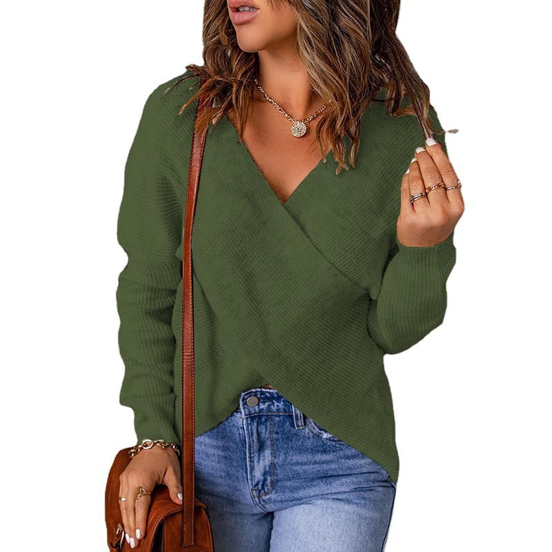Damen Wickelstrickpullover mit V-Ausschnitt und strukturierter Oberfläche EB
