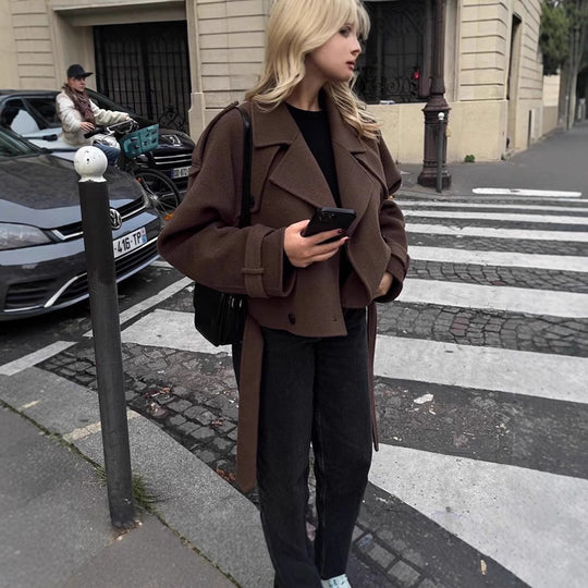 Damen modische und überschnittene Wolljacke mit doppelter Knopfleiste EB