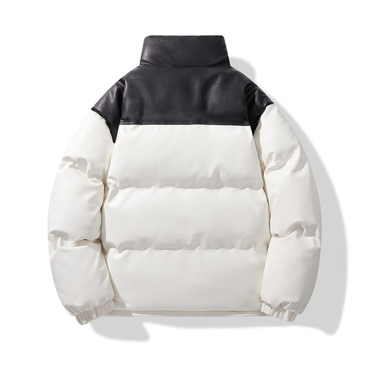 Unisex gesteppte Isolationsjacke mit Kunstleder-Schulterbesatz und hohem Stehkragen EB