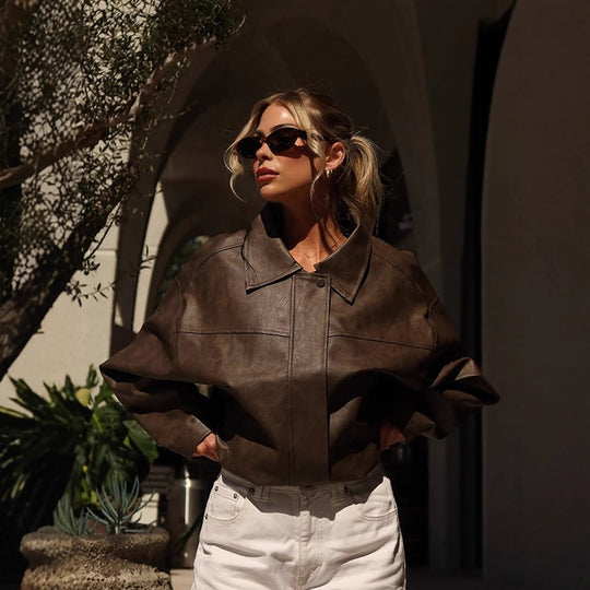 Damen Kunstlederjacke mit lässigem Oversized-Schnitt EB
