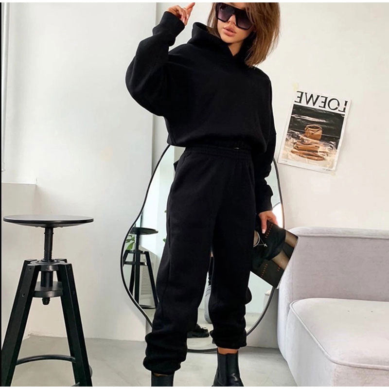 Damen nan kuscheliges Lounge-Set mit Kapuzenpullover und hoher Taillen-Jogginghose EB
