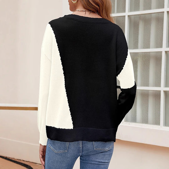 Damen modischer Pullover mit asymmetrischem Farbblockdesign EB