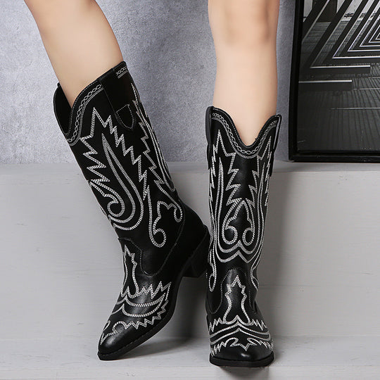 Damen Cowboy-Stiefel mit modischen Verzierungen und elegantem Absatz EB