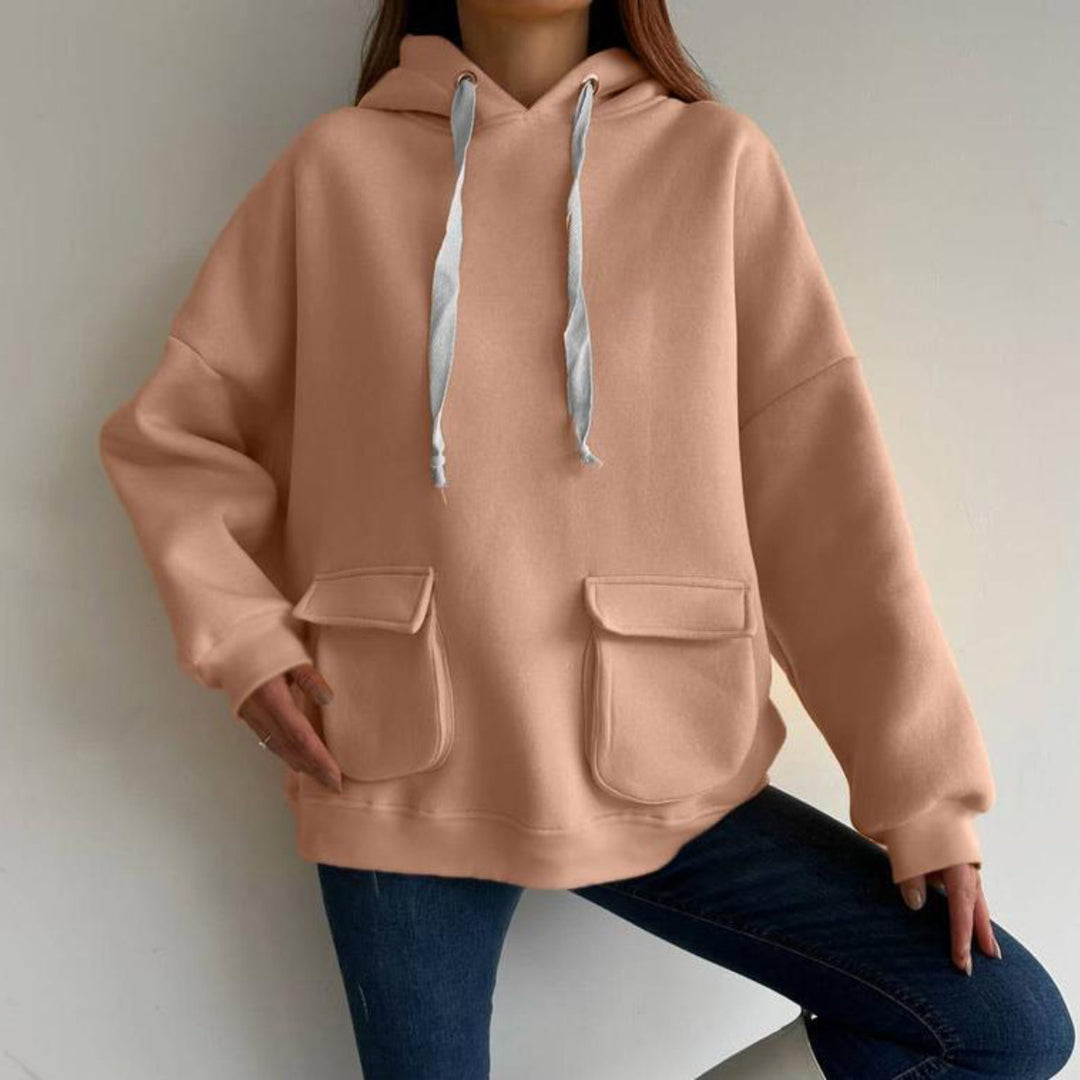 Damen nan Oversize-Kapuzenpullover mit aufgesetzten Klappentaschen und extra-langen Kordeln EB