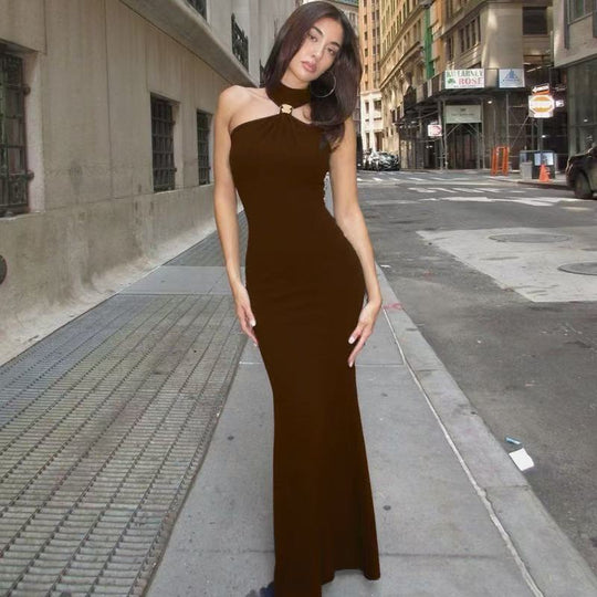Damen Elegantes Maxikleid mit schickem Halsband und figurbetonendem Schnitt EB