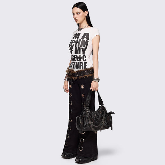Damen Flared Jeans mit dekorativen Ösen EB