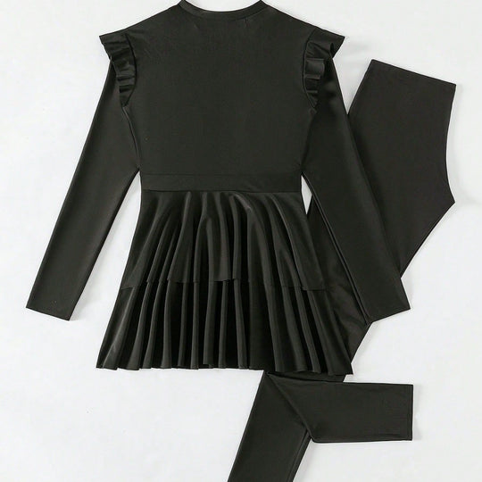 Damen modischer Schwimmanzug mit Rüschendetails EB
