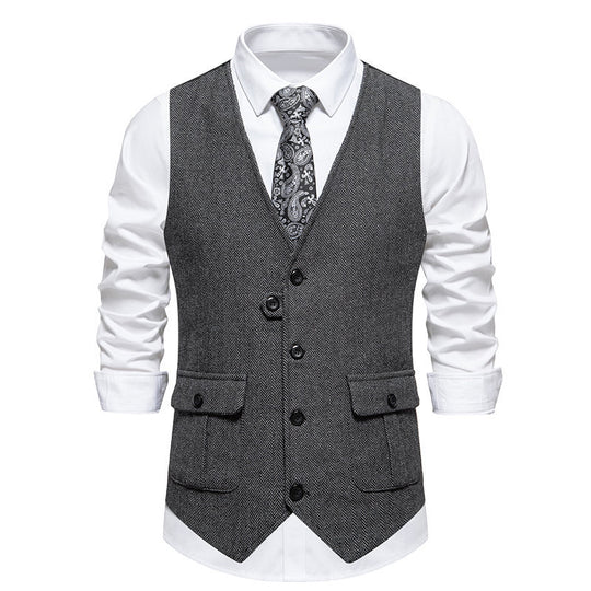 Herren elegante Weste im Herringbone-Design mit praktischen Taschen EB