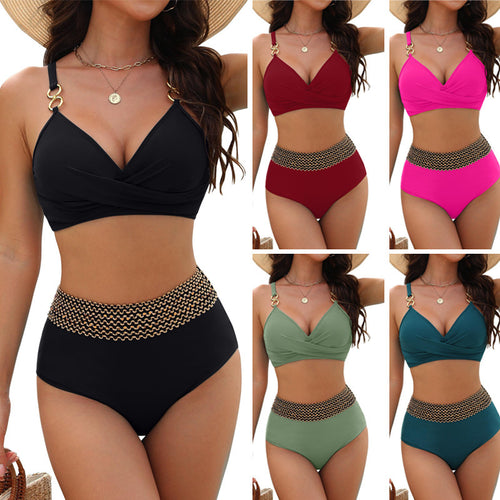 Damen Hochtaillierter Bikini mit stilvollen goldenen Akzenten EB
