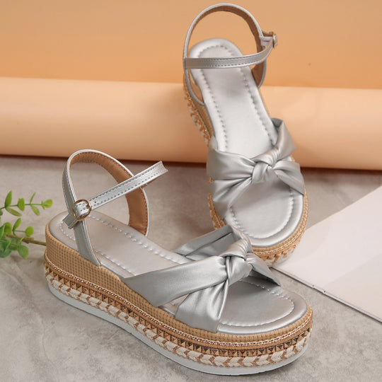Damen Komfortable Plateau-Sandalen mit Knoten-Detail EB