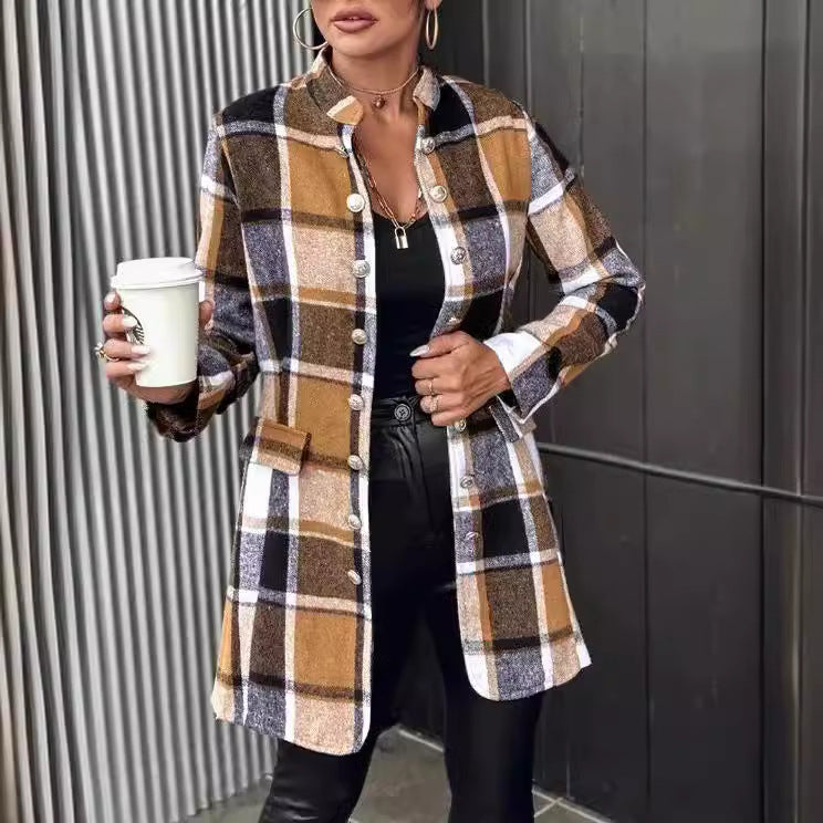 Damen Modischer Karo-Blazer aus weichem Wollmix EB
