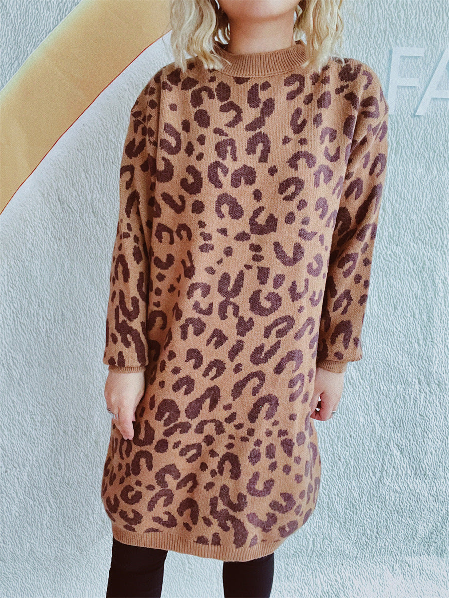 Damen Grobstrickkleid im modernen Leopardenmuster EB