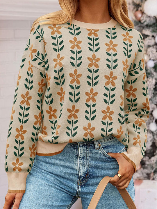 Damen Strickjacke mit floralem Design und Knopfdetails EB