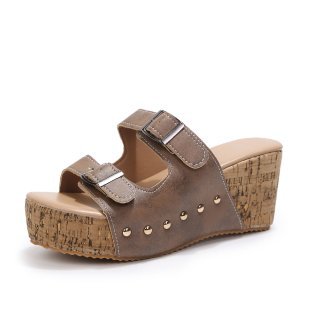 Damen Wedge-Pantoletten mit dekorativem Kork-Design EB