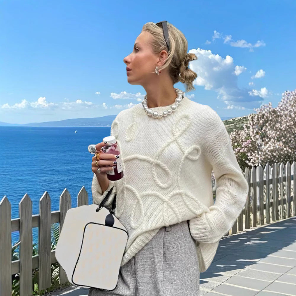 Damen Modischer Strickpullover mit strukturiertem Zopfmuster und lockerer Passform EB