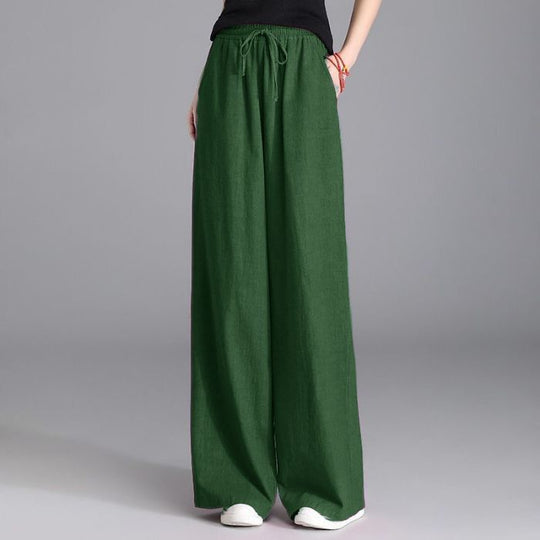Damen nan weite Palazzo Leinenhose mit elastischem Kordelbund und Seitentaschen EB