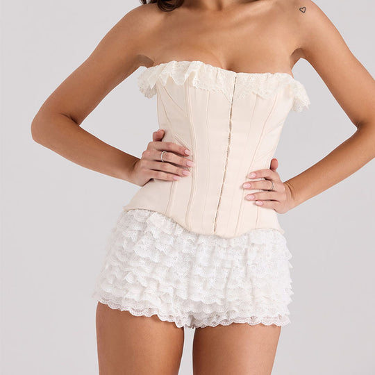 Damen Korsettoberteil mit Rüschenshorts EB