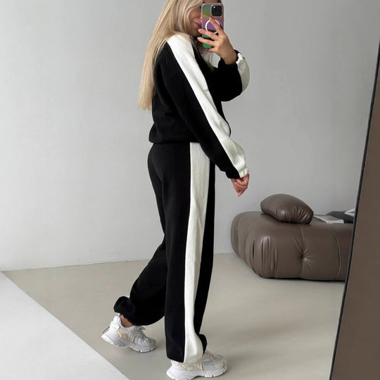 Damen sportlich-elegantes Fleece-Trainingsset mit kurzem Stehkragen-Zip, elastischem Bund und seitlichen Kontrastbahnen Eichborn Berlin
