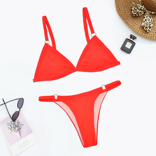 Damen Triangel-Bikini mit verstellbaren Trägern und eleganten Ringdetails EB