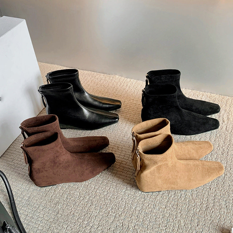 Damen elegante Stiefeletten mit spitzem Schnitt und hochwertiger Wildlederoberfläche EB