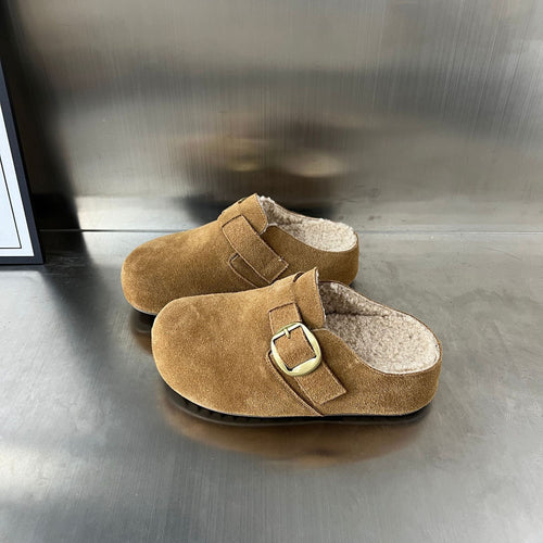 Damen Gepolsterte Wildleder-Clogs mit praktischer Schnallenverzierung EB