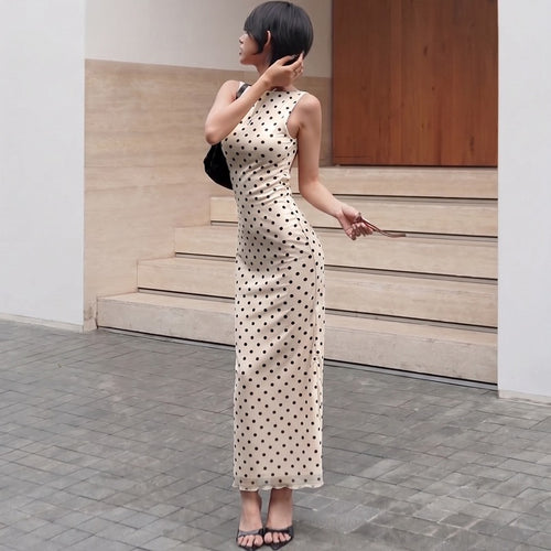 Damen Elegantes Maxikleid mit Punktdesign und figurbetontem Schnitt EB