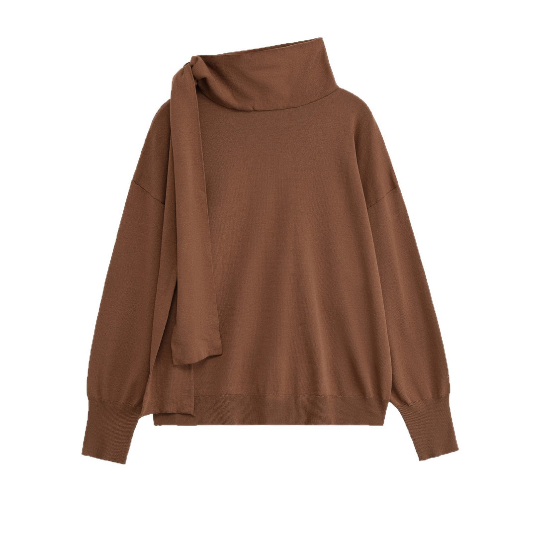 Damen lässiger Strickpullover mit asymmetrischem Kragen EB