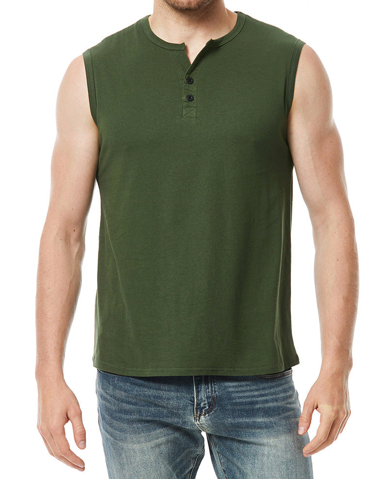 Herren ärmelloses Henley-Shirt mit modernen Knopfdetails EB