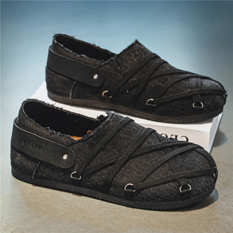 Herren lässige Slipper im Denim-Look mit elastischen Riemen, verstellbarem Fersenriemen und profilierter Gummisohle EB