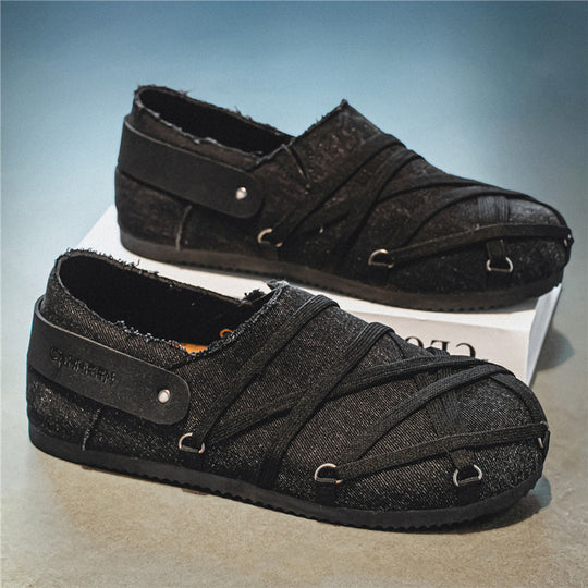 Herren lässige Slipper im Denim-Look mit elastischen Riemen, verstellbarem Fersenriemen und profilierter Gummisohle EB