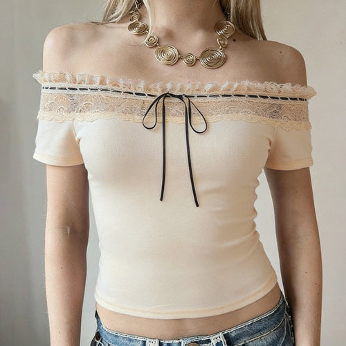 Damen Off-Shoulder Oberteil mit Spitzenverzierungen und taillierter Passform EB
