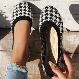 Damen Ballerinas mit klassischem Hahnentritt-Muster und bequemer Innensohle EB