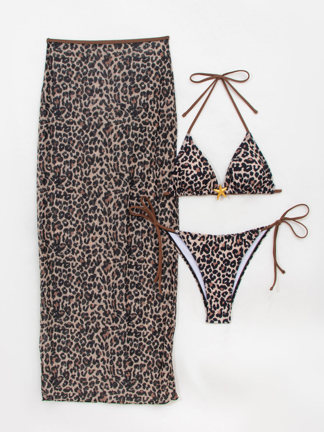Damen Triangel-Bikini mit elegantem Wickelrock und tierischem Muster EB