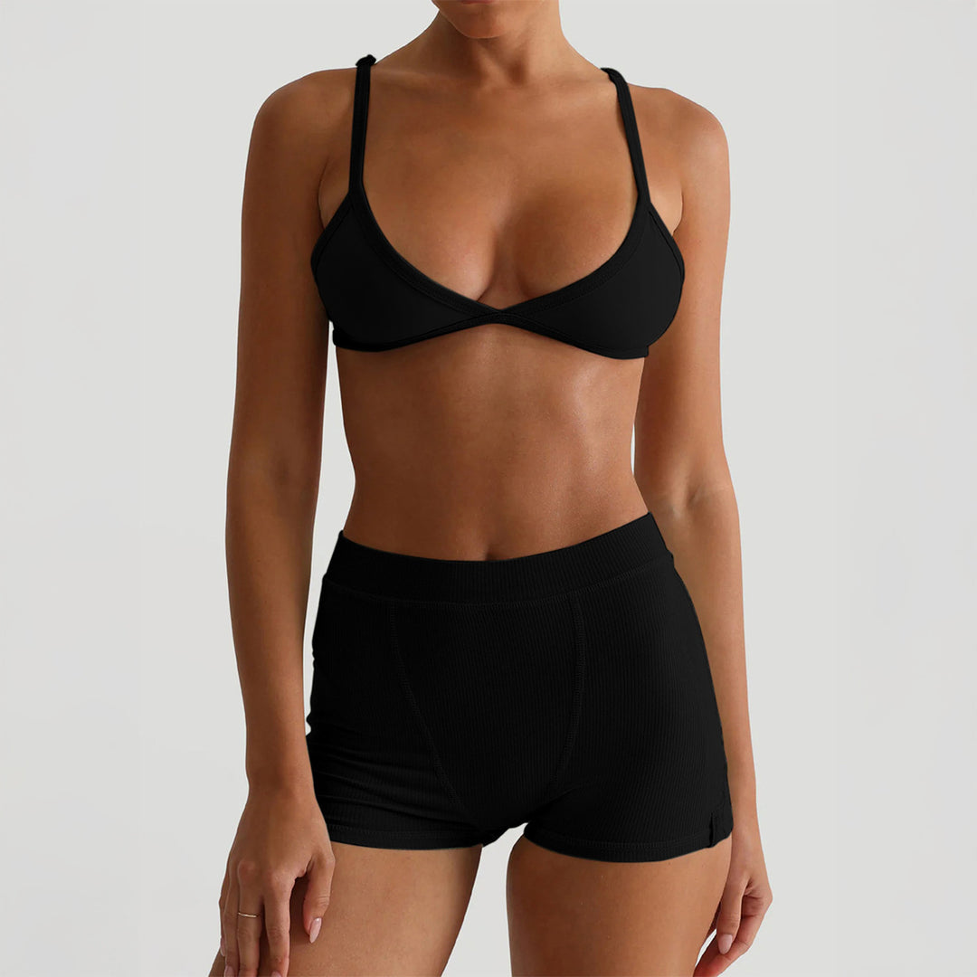 Damen Sport-Bustier und Shorts-Set mit hohem Bund EB
